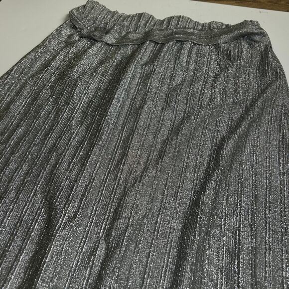 Vintage Metallic Silver Maxi Skirt 1980s Shimmer Christmas Holiday Bow Plus Size - Picture 3 of 6